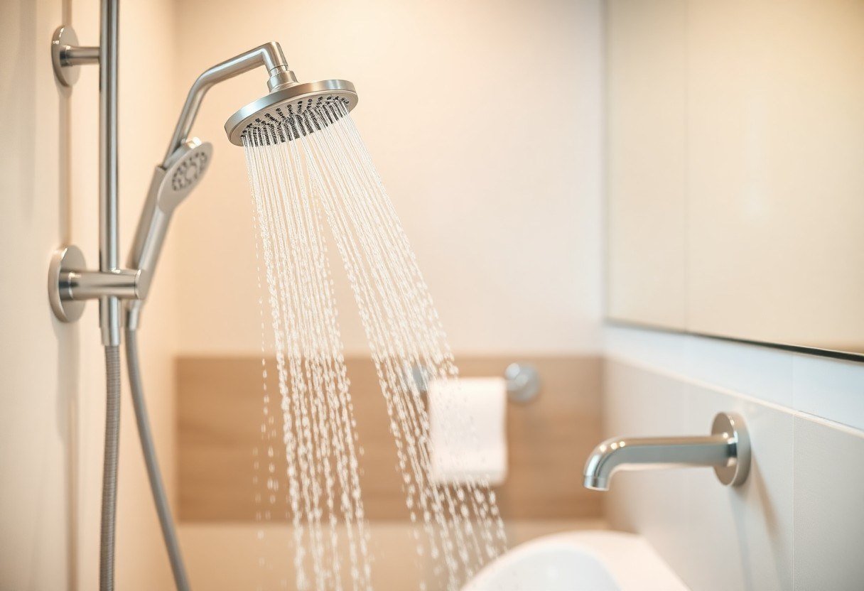Showerheads and aerators improving water efficiency in hotel bathrooms
