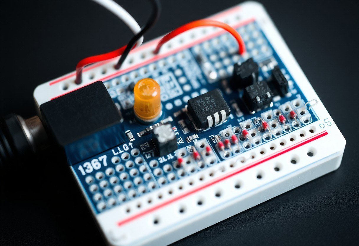Breadboard with LED and resistors