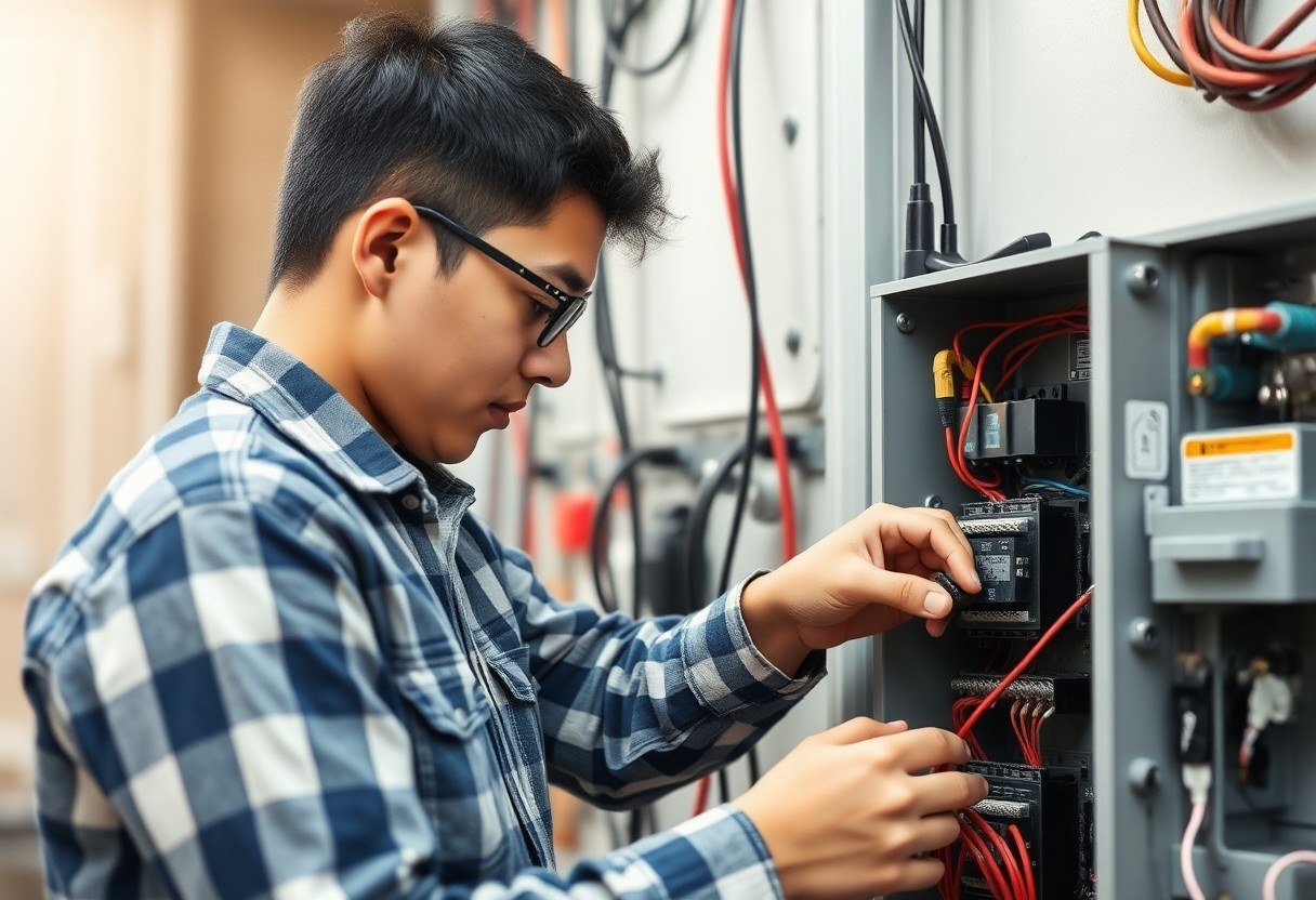 Student working safely with electrical components