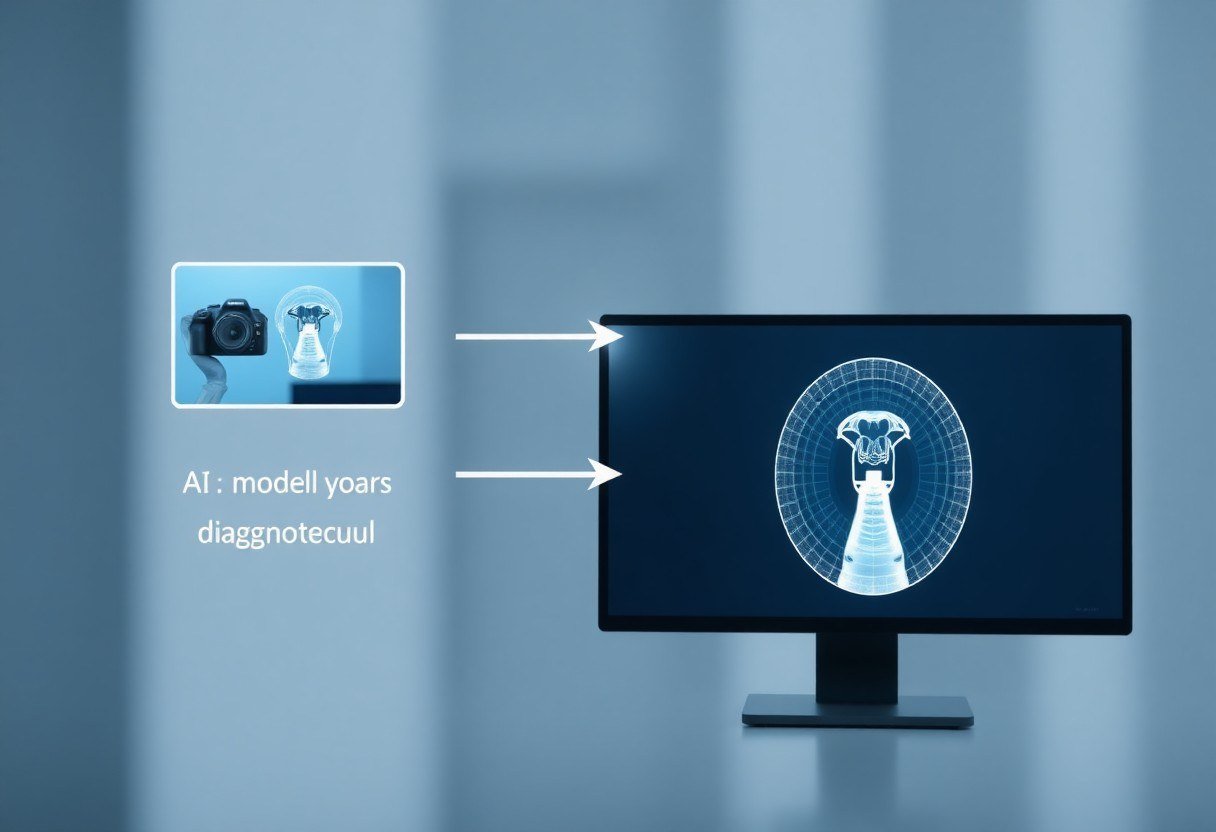 A simple diagram illustrating the project steps: image capture, AI model, diagnosis result
