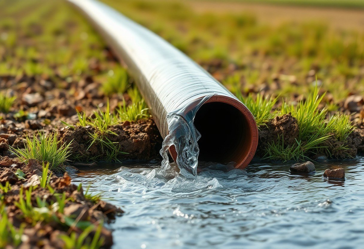 Water leaking from irrigation pipes