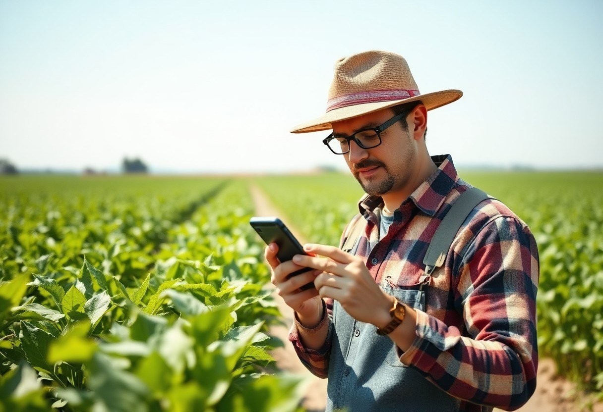 Farmer inspecting crop health
