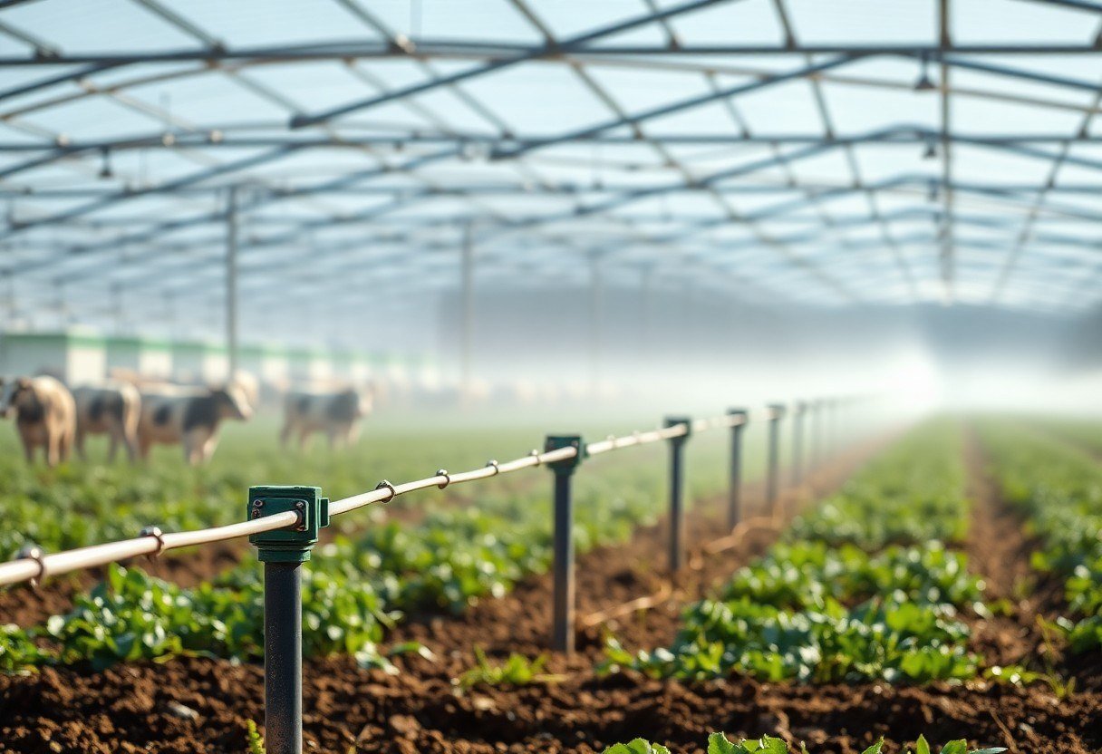 Sprinkler irrigation system in a large farm