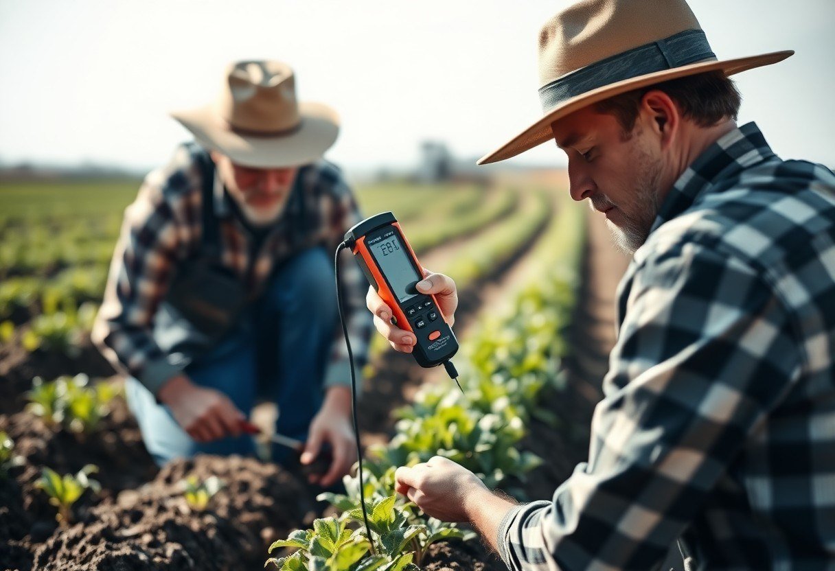 Farmer checking soil moisture