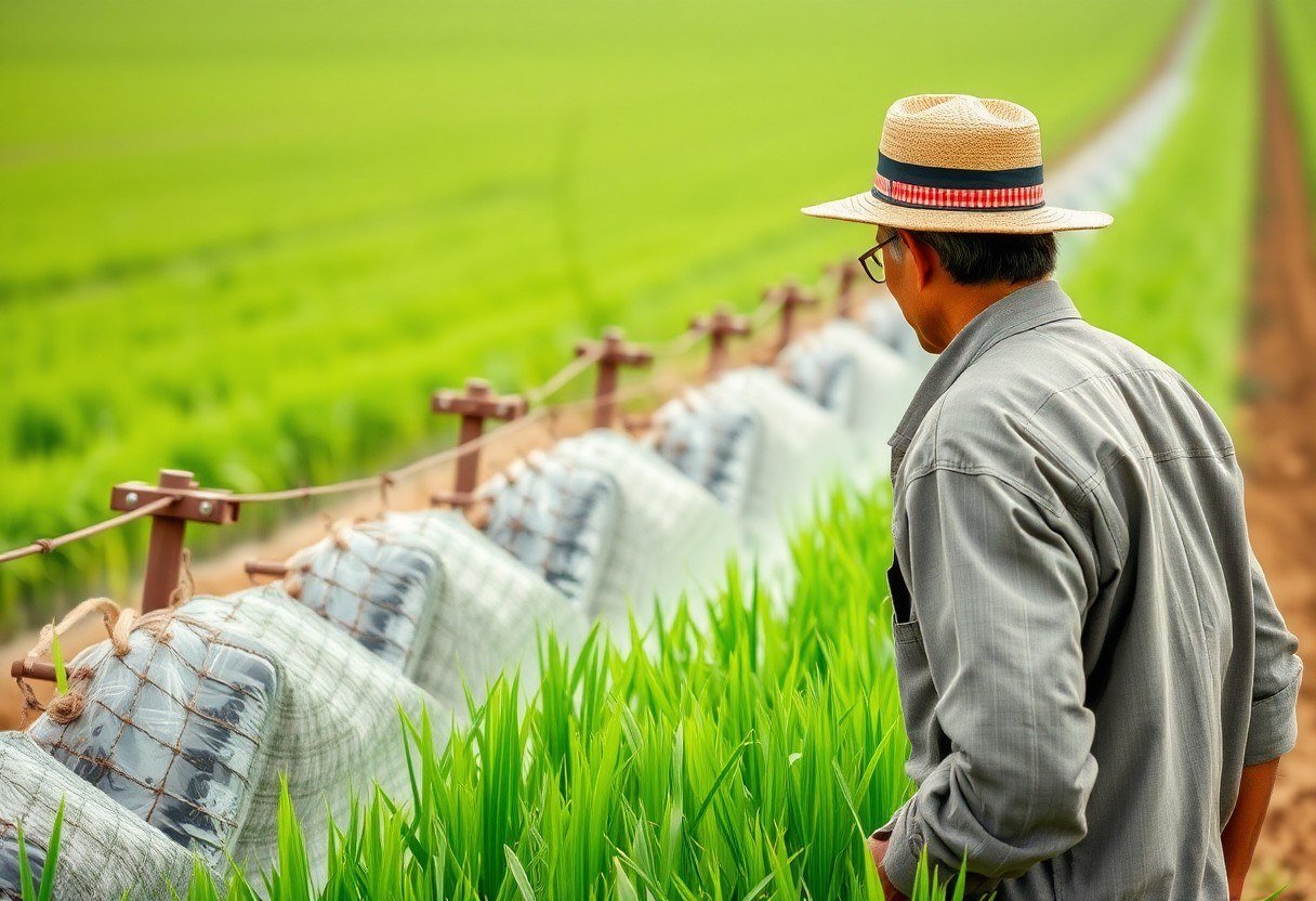 Farmer watching a traditional irrigation system