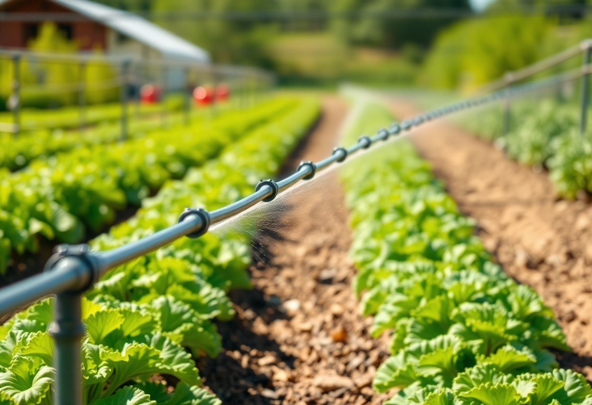 Drip irrigation pipes providing water to vegetables