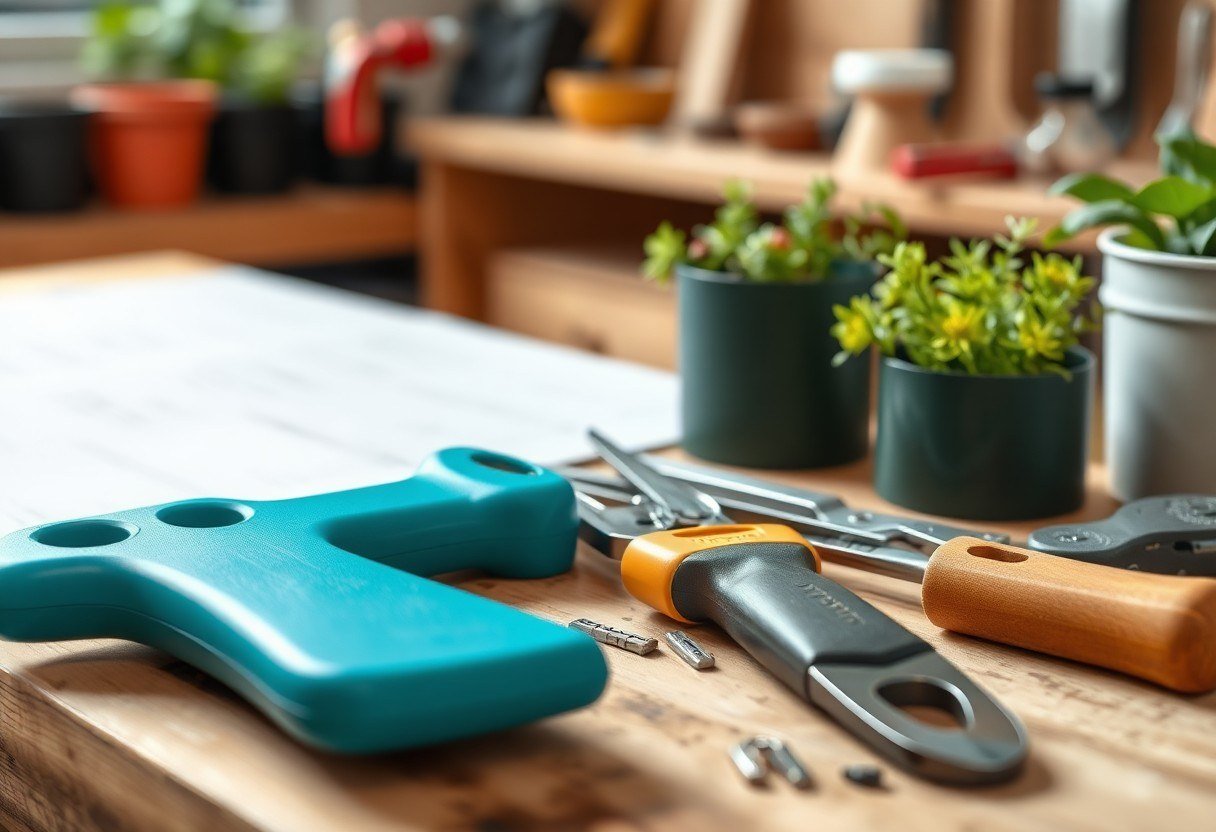 Smart gardening tools on a workbench
