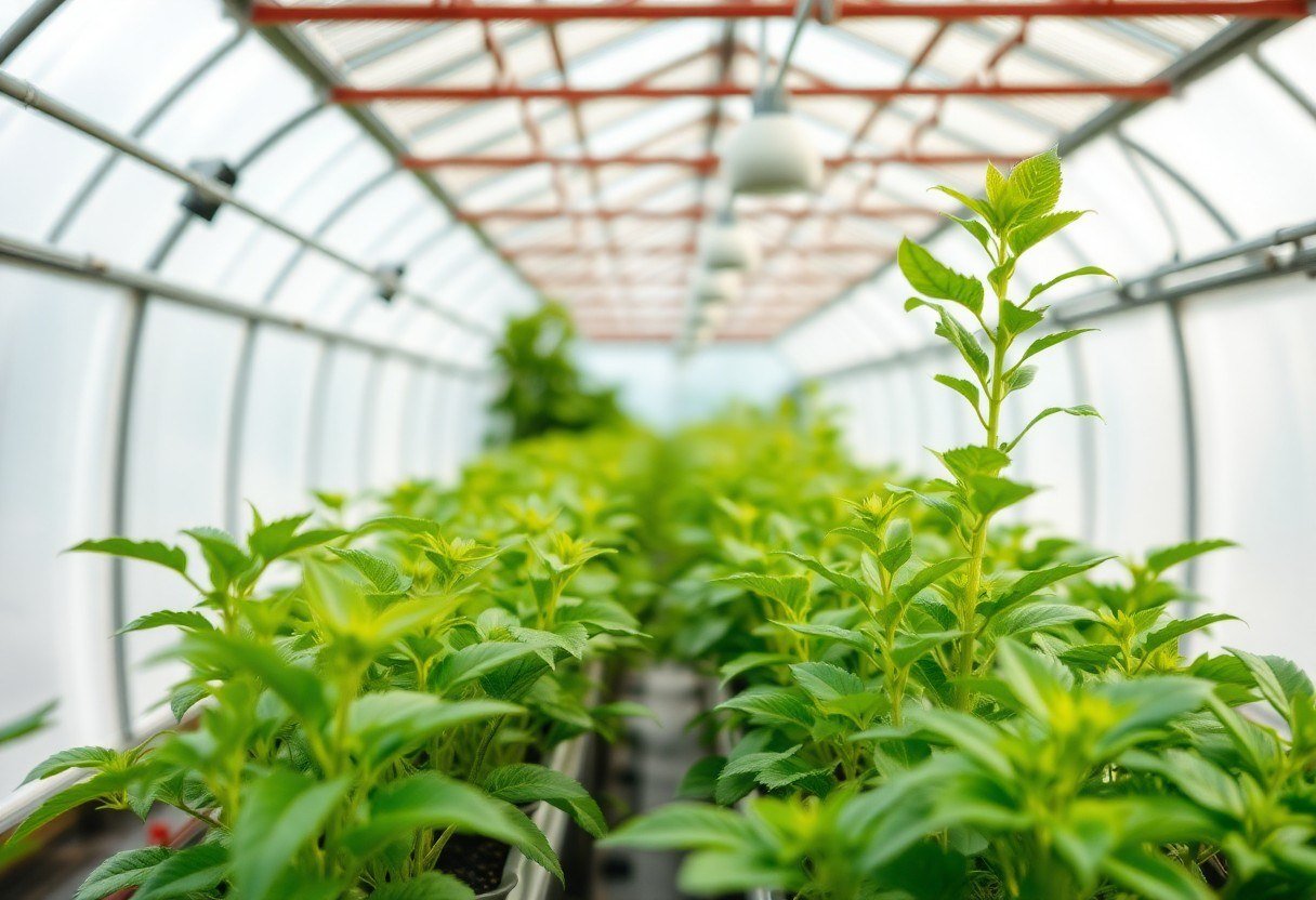Healthy plants growing in a well-ventilated greenhouse