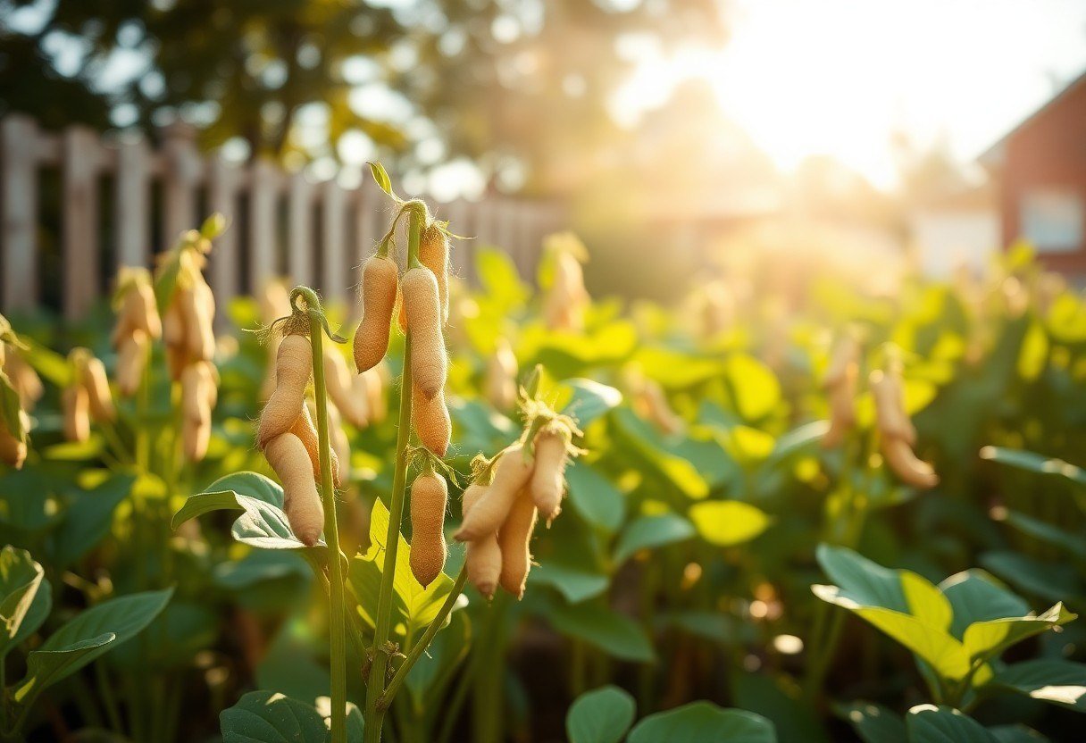 Peanut plants growing in a sunny garden