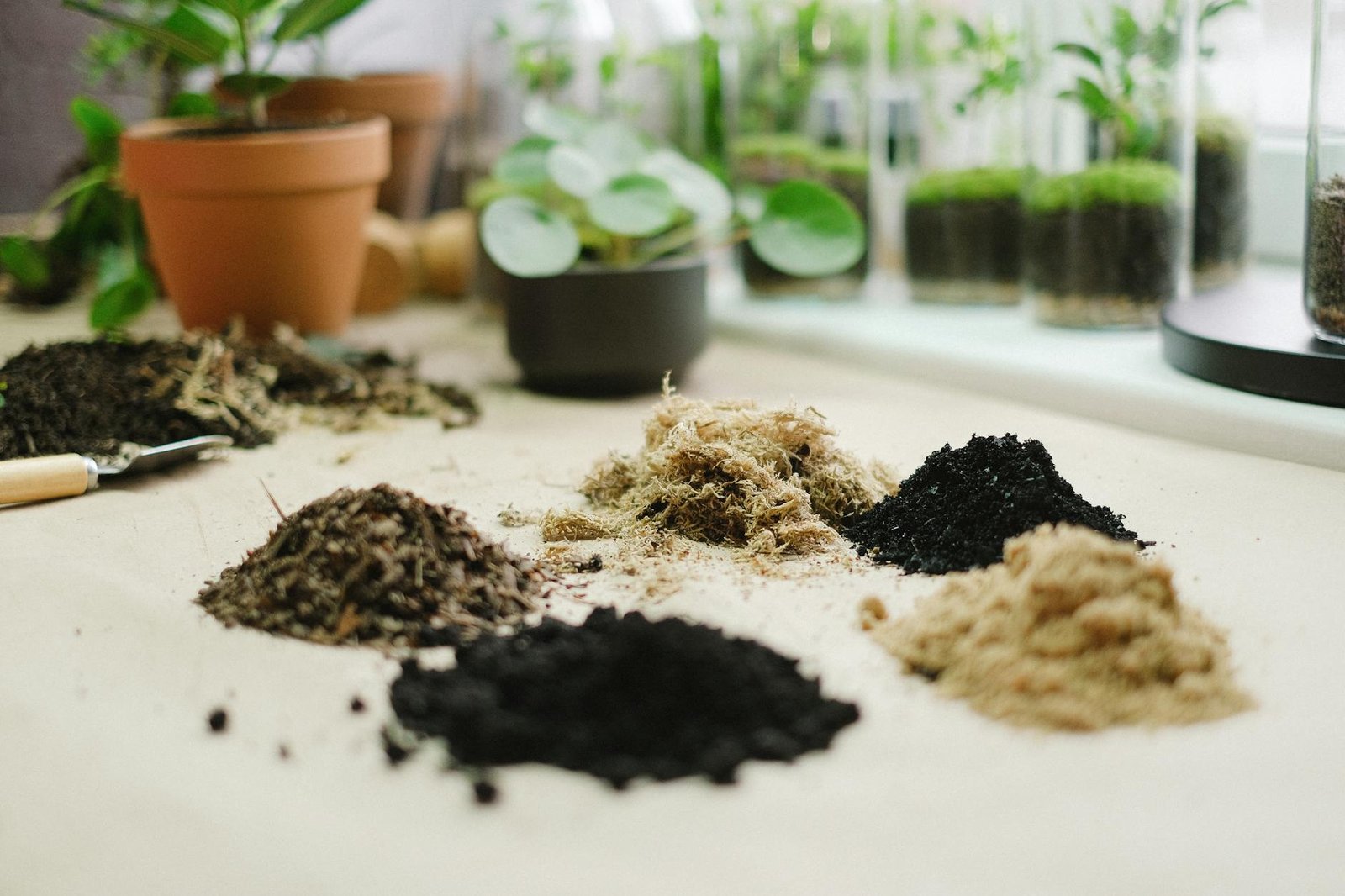 A gardener adding organic matter to the soil