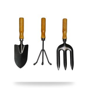 Small Garden Hand Tool Set – Trowel, Hand Fork & Spade with Wooden Handles