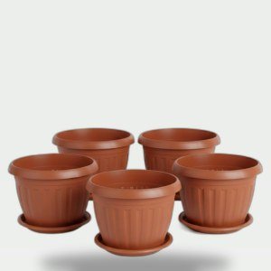 Set of 5 German Plant Pots 20 cm with Tray