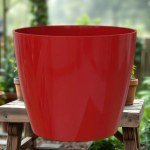 Round Planter with Mirror Finish - 30 cm (Crimson Red with Tray)