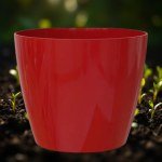 Round Planter with Mirror Finish - 30 cm (Crimson Red with Tray)