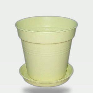 11 cm Plastic Planter with Self-Draining Saucer (Yellow)