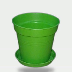Plastic Planter 11 cm with Self-Draining Saucer (Green Phosphorescent)