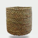 Decorative Plant Pot 25 cm with Handwoven Palm-Leaf Basket Sleeve - Modern Traditional Design