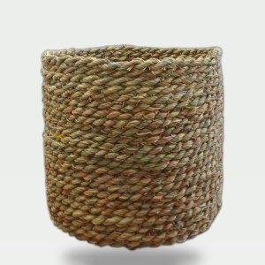 Decorative Plant Pot 25 cm with Handwoven Palm-Leaf Basket Sleeve - Modern Traditional Design