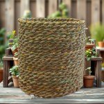Decorative Plant Pot 40 cm with Natural Handwoven Palm-Leaf Basket Sleeve